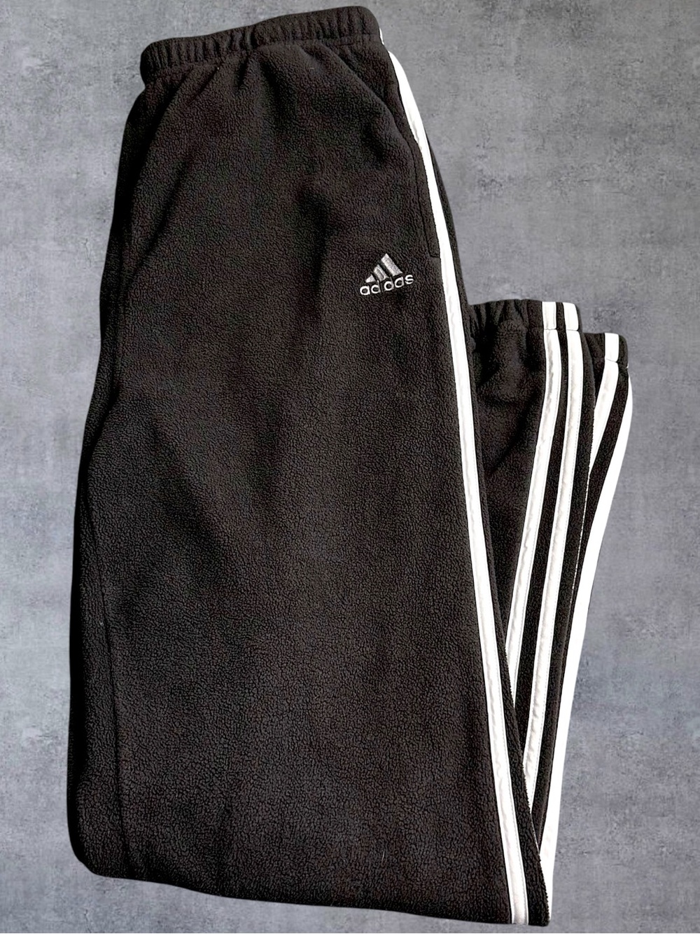 Vintage Adidas Fleece Sweatpants Mens XL Black 3 Stripe Joggers Taiwan Y2K